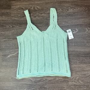NWT Abercrombie & Fitch Mint Green Open-Knit Vertical Eyelet Pattern Tank Size L